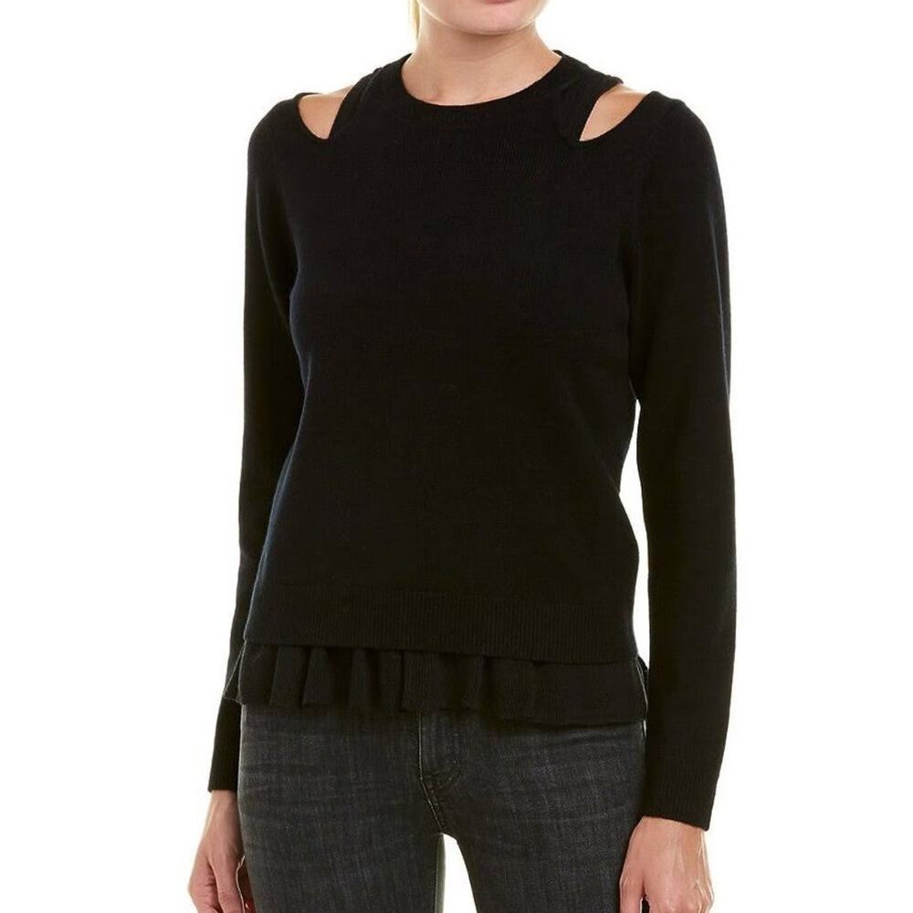 $248 Derek Lam 10 Crosby Black Layered Cold Shoulder Wool Blend Sweater - M